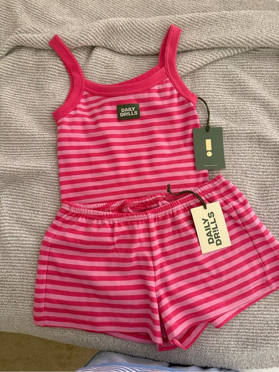 Daily Drills Tops - Daily Drills Hot Pink & Light Pink Striped Tank and Shorts Set Both XS/S